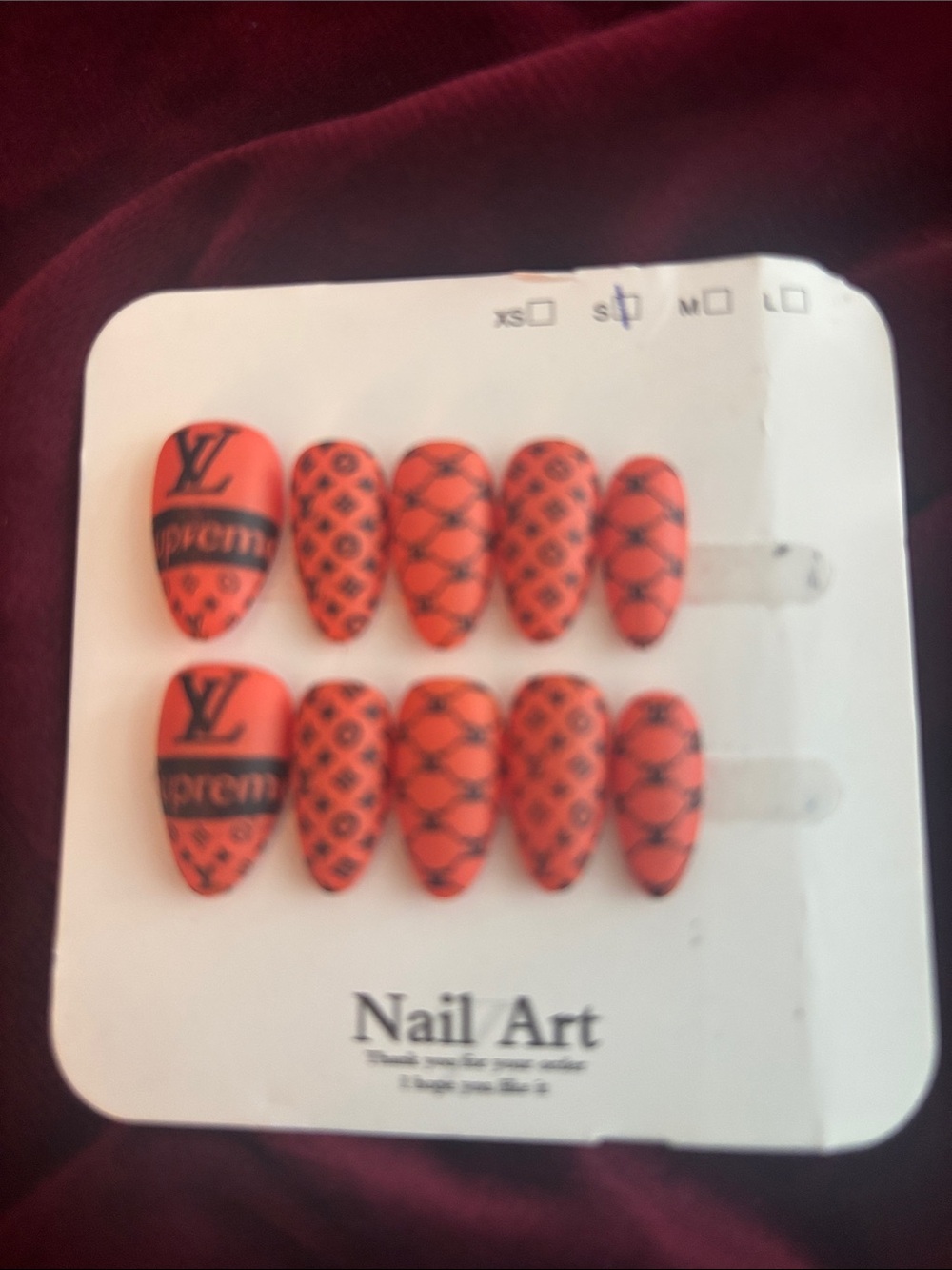 Red and Black Designer-Style Press-On Nail Set